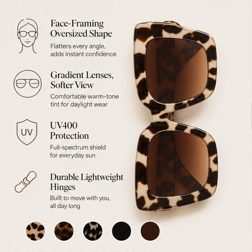 Voss Lane – Oversized Square Gradient Lens Sunglasses features