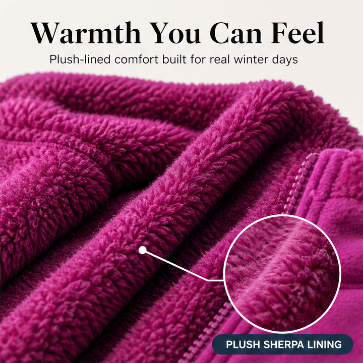 Sherpelle – Sherpa-Lined Reversible Mock Neck Zip Jacket + 50% OFF features