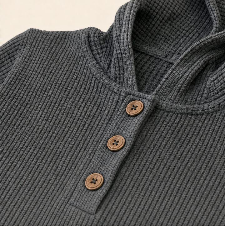 Warmholm – Waffle Knit Henley Hoodie Top + 50% OFF detail