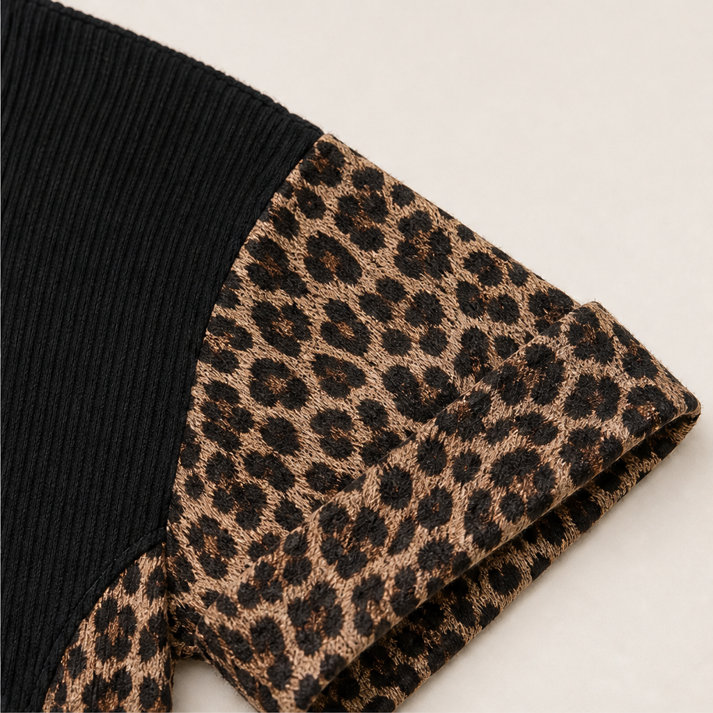 Fauxpelle – Oversized Tunic &amp; Wide-Leg Pants Leopard Two-Piece Set + 50% OFF detail