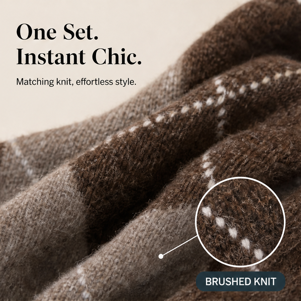 Fernbrooke – Matching Argyle Turtleneck Sweater &amp; Skirt Knit Set + 50% OFF features