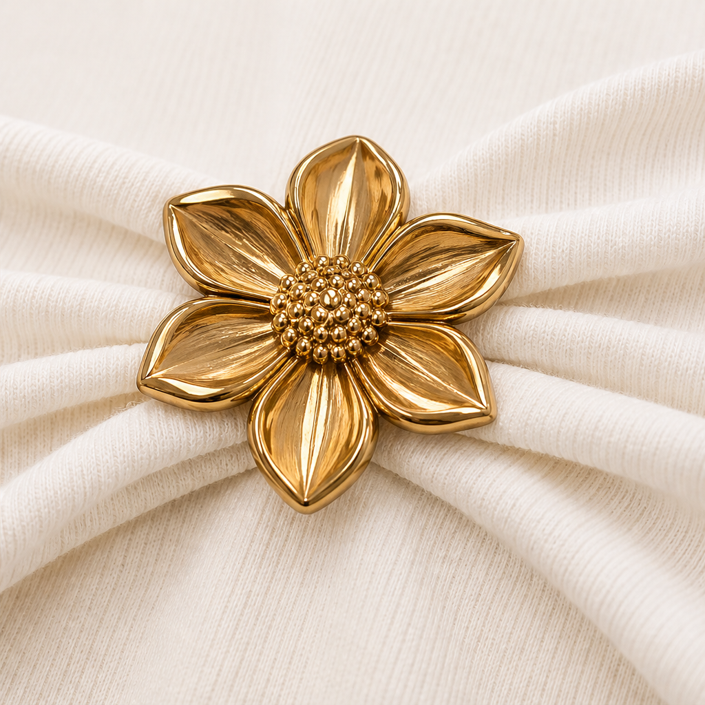 Fleurmont – V-Neck Peplum Top with Metallic Flower Accents + 50% OFF detail
