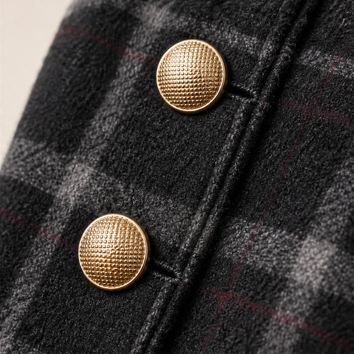Camryn Hale – Plaid Statement-Button Cape Coat + 50% OFF detail