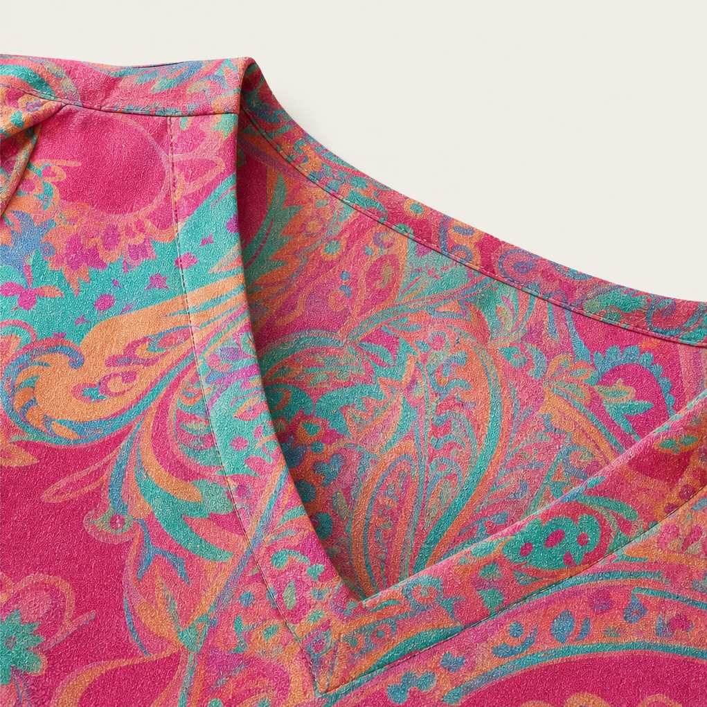 Paisleigh – V-Neck Puff Sleeve Printed Loose Top + 50% OFF detail