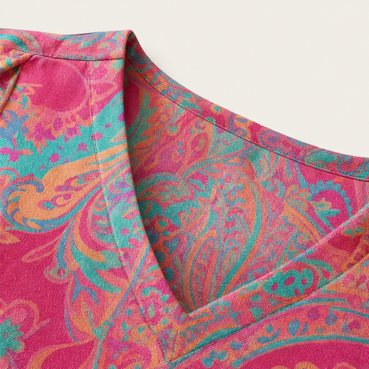 Paisleigh – V-Neck Puff Sleeve Printed Loose Top + 50% OFF detail