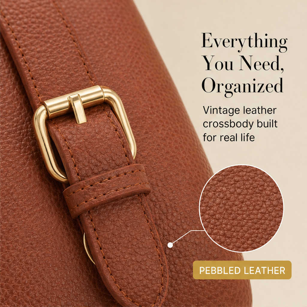 Rosewick – Vintage Pebbled Leather Crossbody Messenger Bag + 50% OFF features