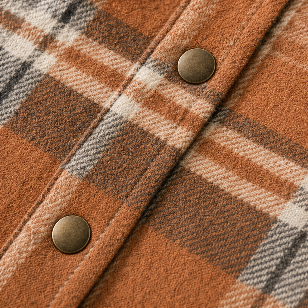 Wrenfield – Sherpa-Hood Thickened Flannel Plaid Shirt Jacket + 50% OFF detail