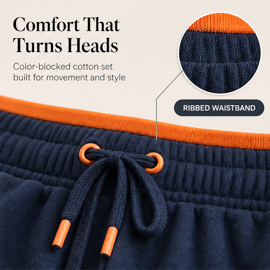 Ashcroft Athletics – Retro Color-Blocked Cotton Top and Pants Set + 50% OFF features