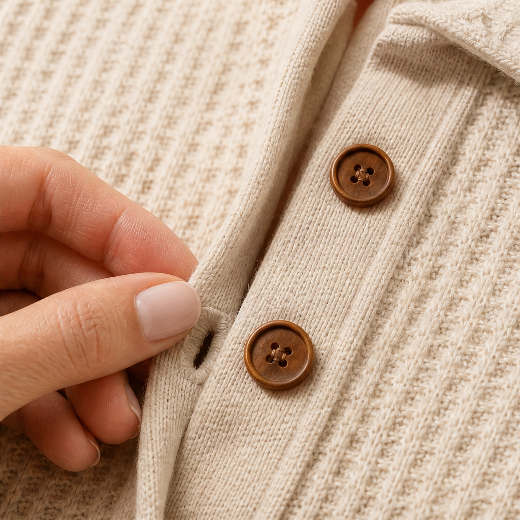 Cozeloom – Waffle Knit Long Sleeve Henley Top + 50% OFF detail