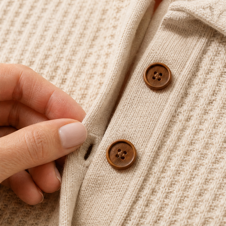 Cozeloom – Waffle Knit Long Sleeve Henley Top + 50% OFF detail