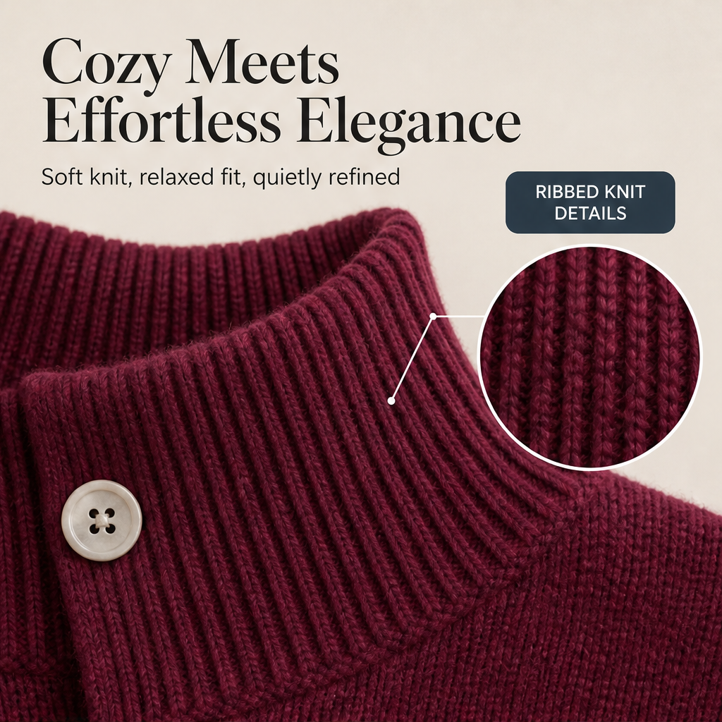 Millbron – Oversized Turtleneck Cardigan with Asymmetrical Buttons + 50% OFF features