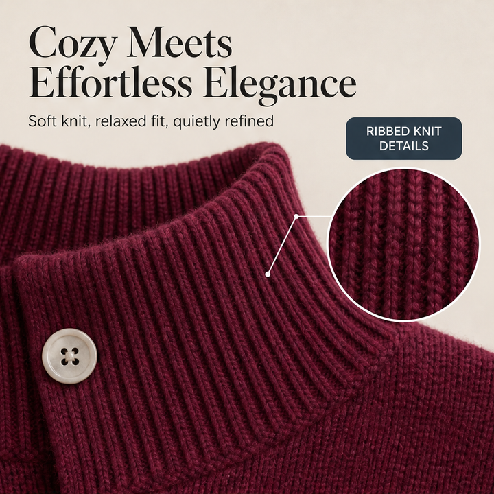 Millbron – Oversized Turtleneck Cardigan with Asymmetrical Buttons + 50% OFF features