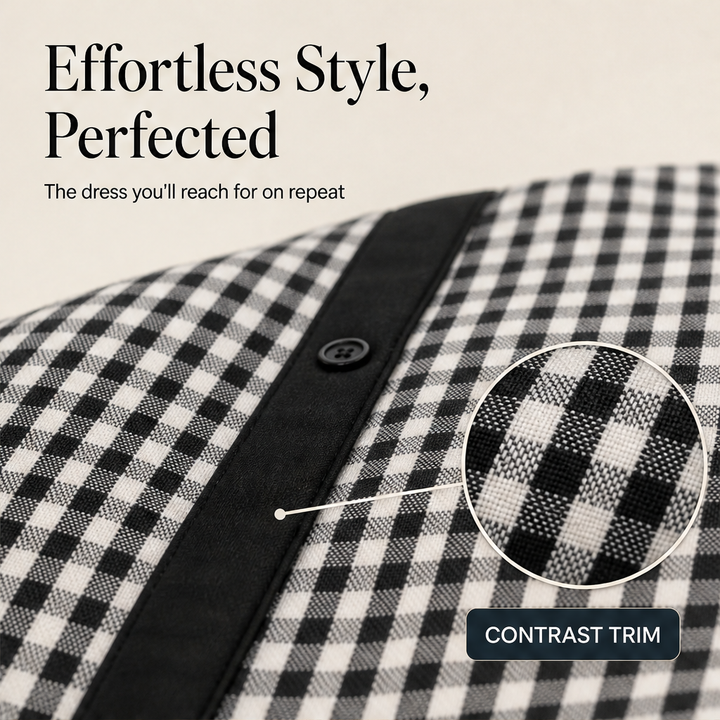 Marlowick – Contrast Trim Gingham A-Line Shirt Dress + 50% OFF features