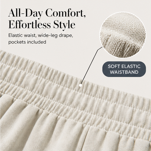 Alcove Palazzo – Elastic Waist Wide Leg Harem Pants with Pockets features