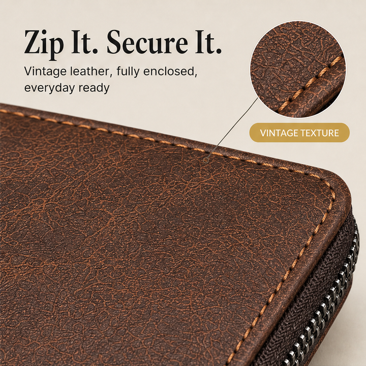 Wickfold – Retro Zip-Around PU Leather Bifold Wallet + 50% OFF features