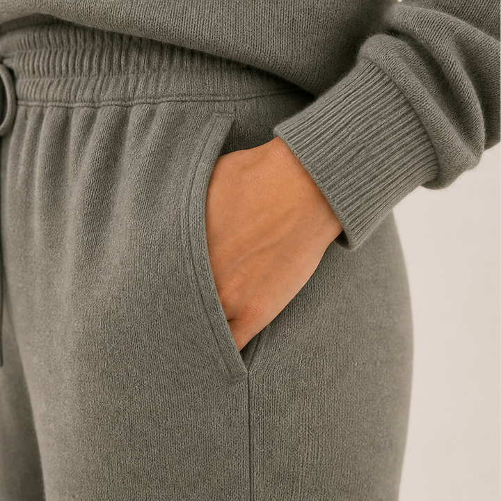 Cambrelle – Off-Shoulder Ribbed Knit Top &amp; Wide-Leg Pants Loungewear Set + 50% OFF