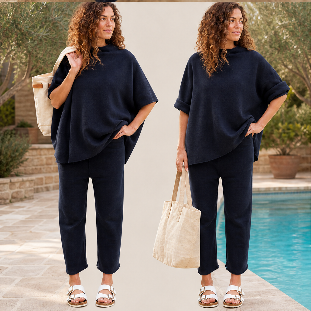 Calmora – Batwing Capelet Top and Wide Leg Pants Set + 50% OFF detail