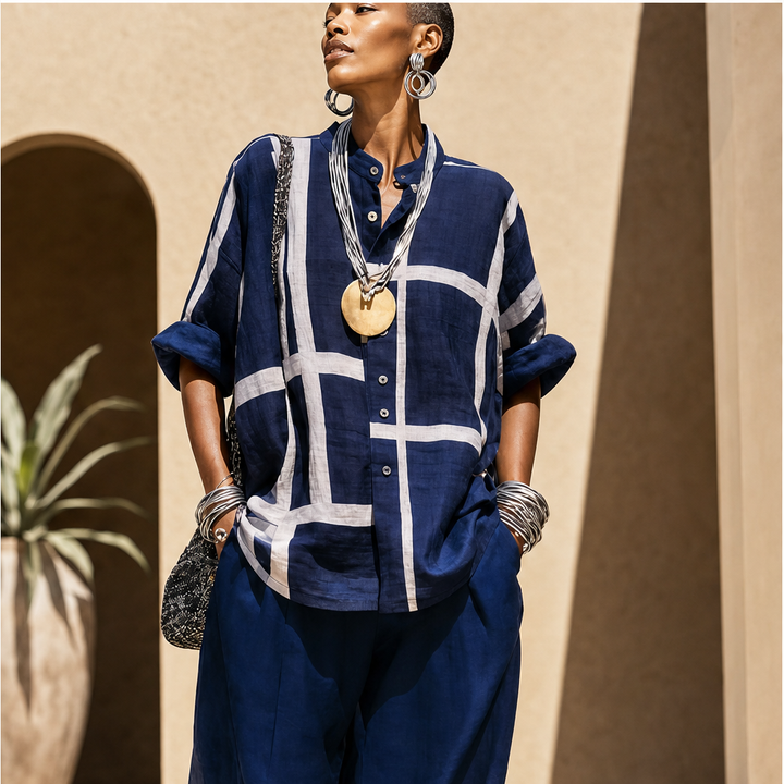 Linalour – Breathable Grid-Print Shirt &amp; Wide-Leg Pants Set + 50% OFF features