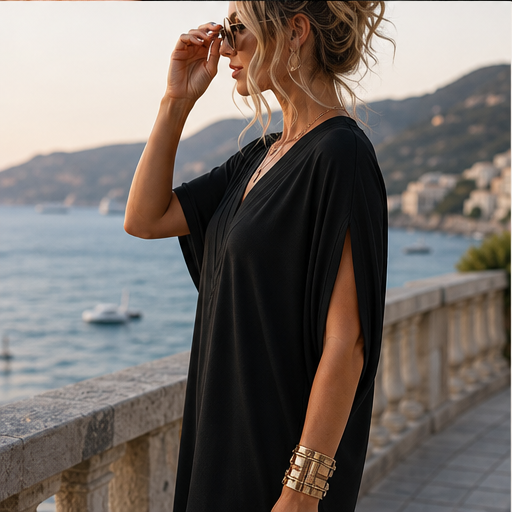 Pleatholm – Pleated V-Neck Batwing Sleeve Dress detail