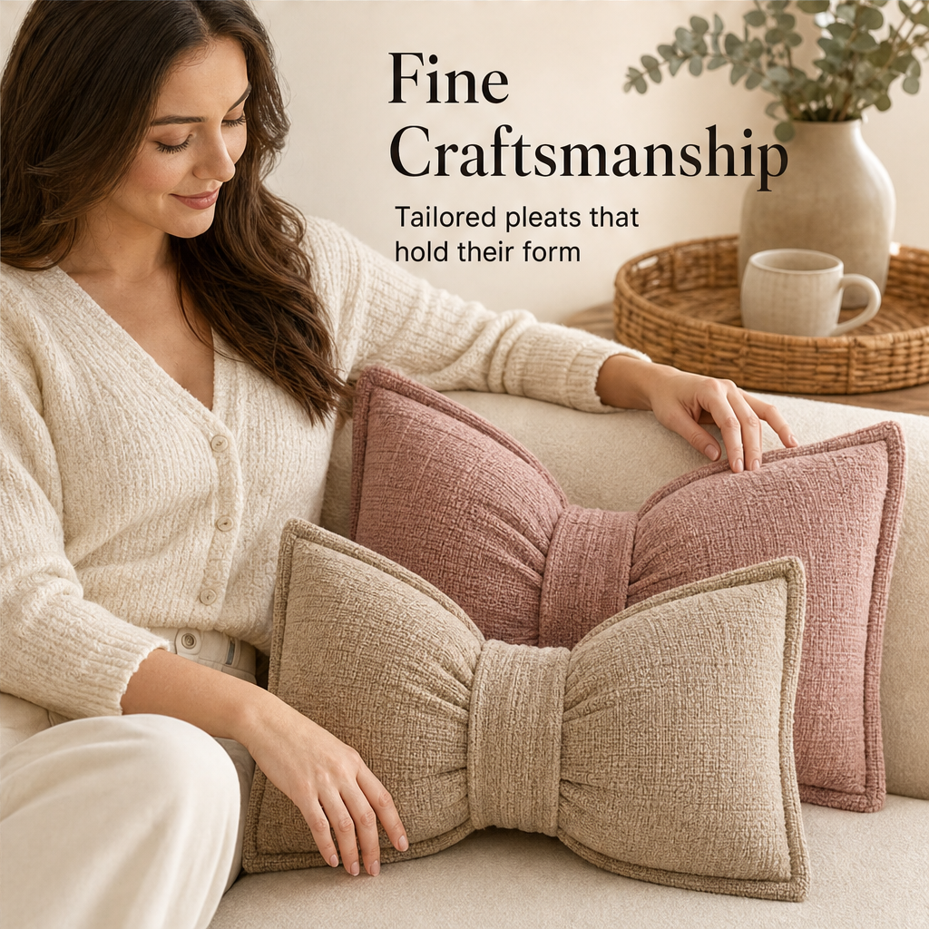 Bowveille – Sculptural Chenille Bow Throw Pillow with Insert + 50% OFF features