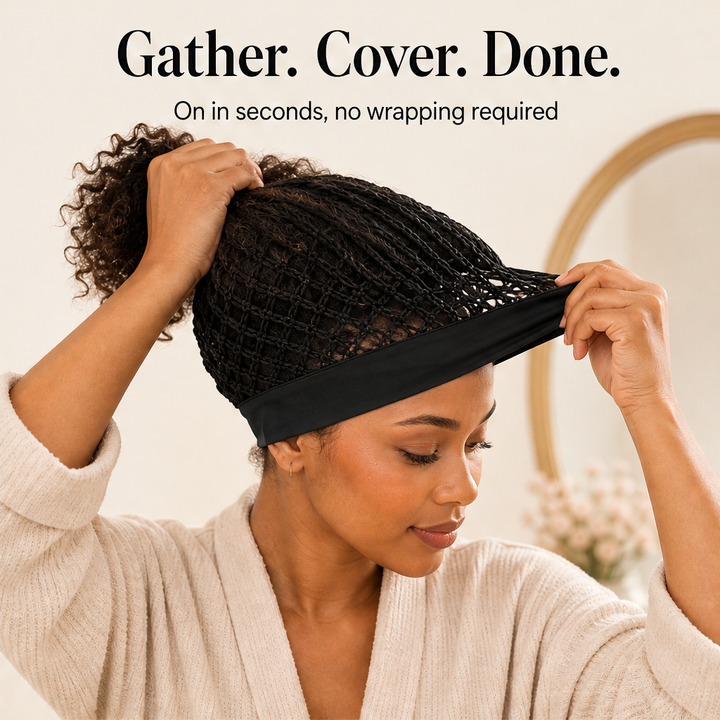 Curlanest – Roomy Mesh 3-Pack Satin-Band Hair Caps for Curls &amp; Braids + 50% OFF detail