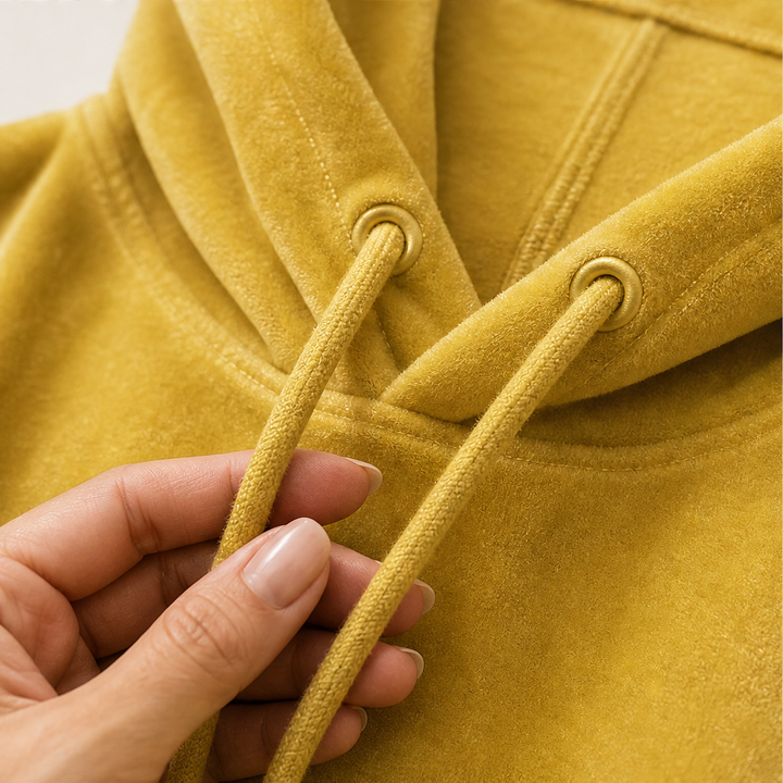 Plushwick – Oversized Velour Drawstring Hoodie with 3/4 Sleeves + 50% OFF detail