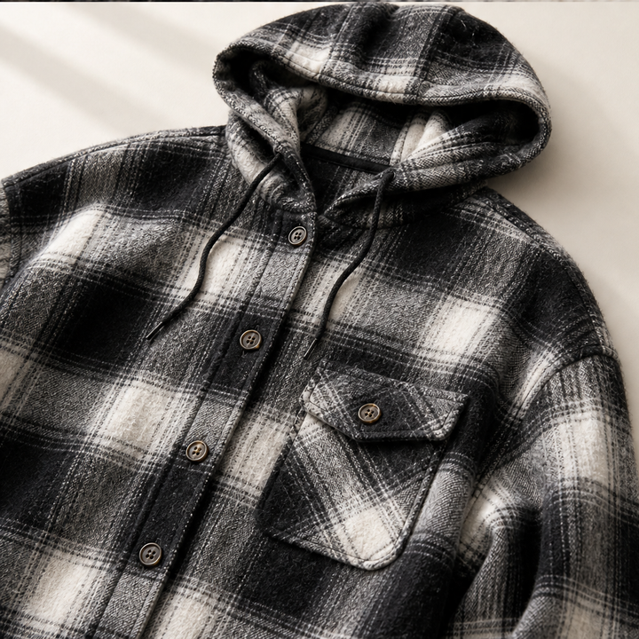 Hearthfold – Cozy Plaid Sherpa-Lined Hooded Jacket + 50% OFF detail