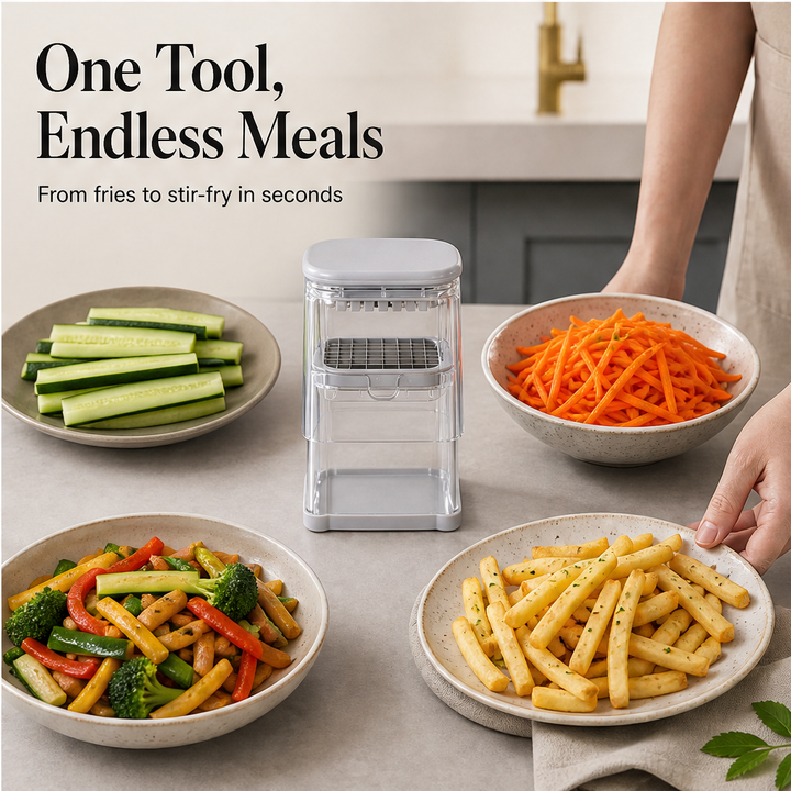 SpudPress – One-Press 4-in-1 Potato &amp; Veggie Cutter + 50% OFF features