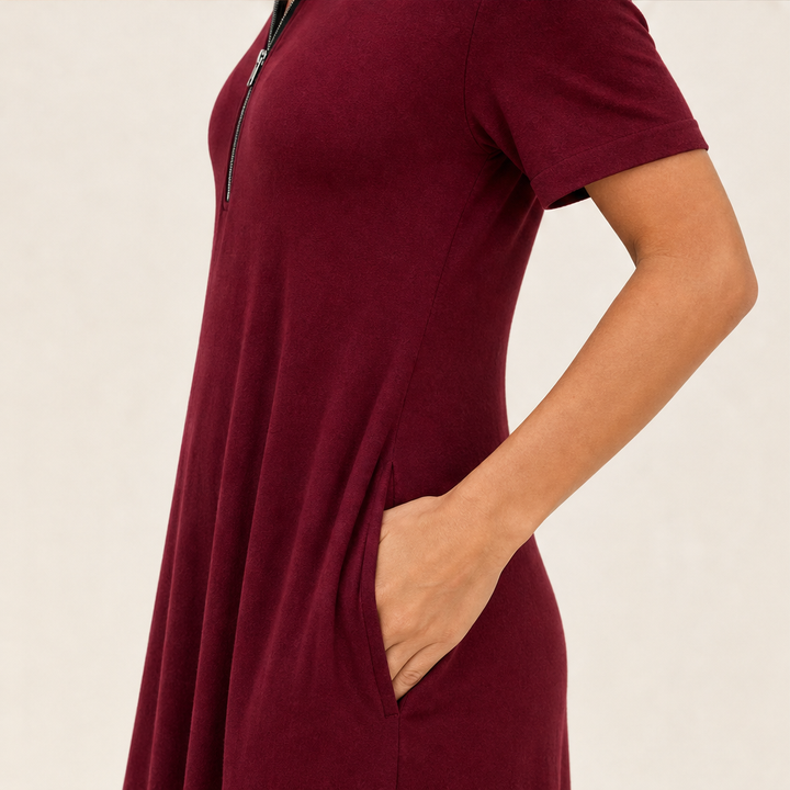 Marlowen – Zip-Neck Soft Knit Flowy Maxi Dress + 50% OFF detail
