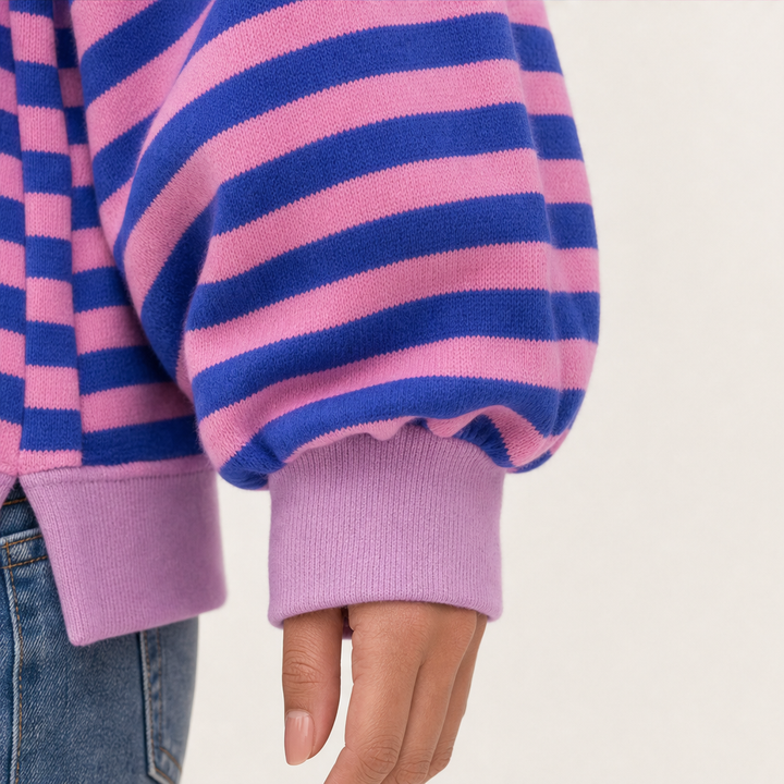 Cozelle – Striped Lantern-Sleeve Oversized Pullover Sweatshirt + 50% OFF detail