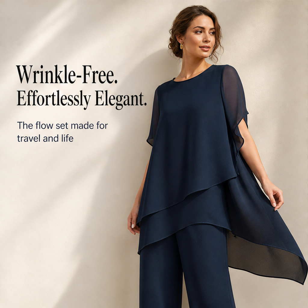 Verlaine – Flowy Asymmetrical Hem Wide-Leg Two-Piece Set + 50% OFF features