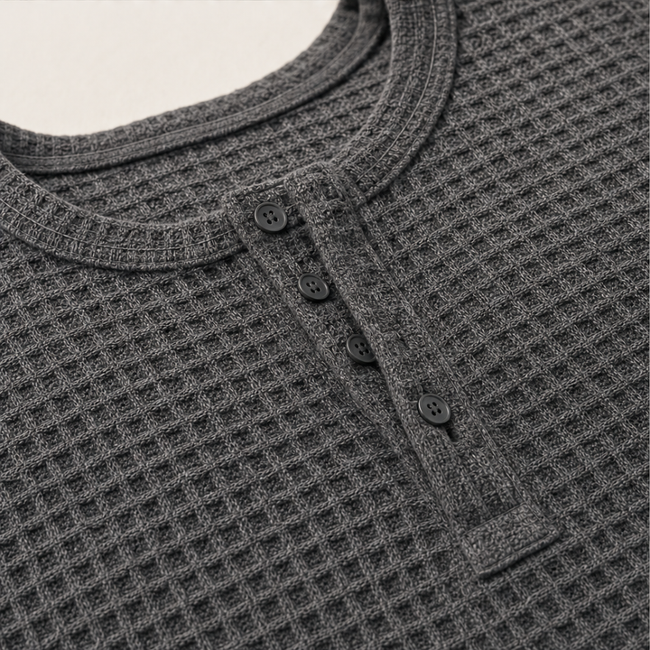 Ashcroft Mill – Waffle Knit Long Sleeve Henley Shirt + 50% OFF detail