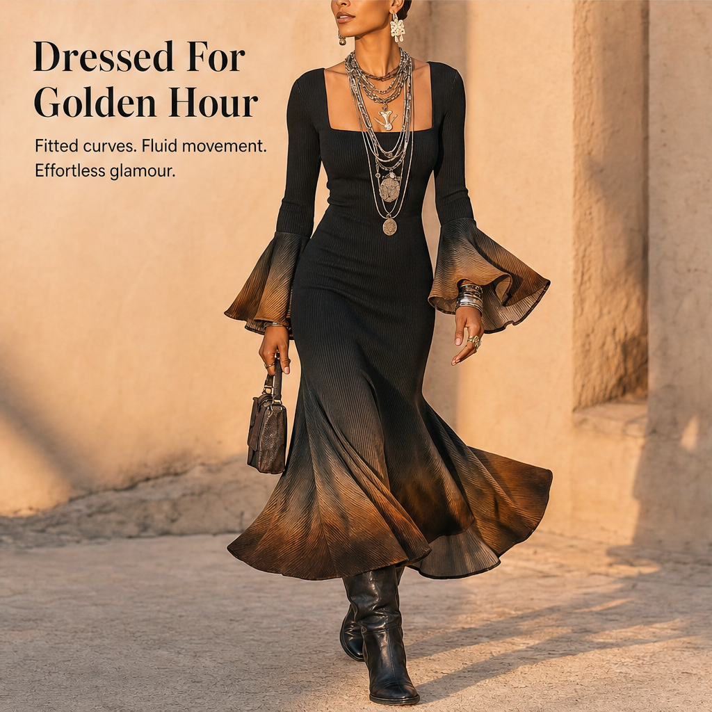 Sablecroft – Ombre Ribbed Knit Fitted Mermaid Midi Dress + 50% OFF features