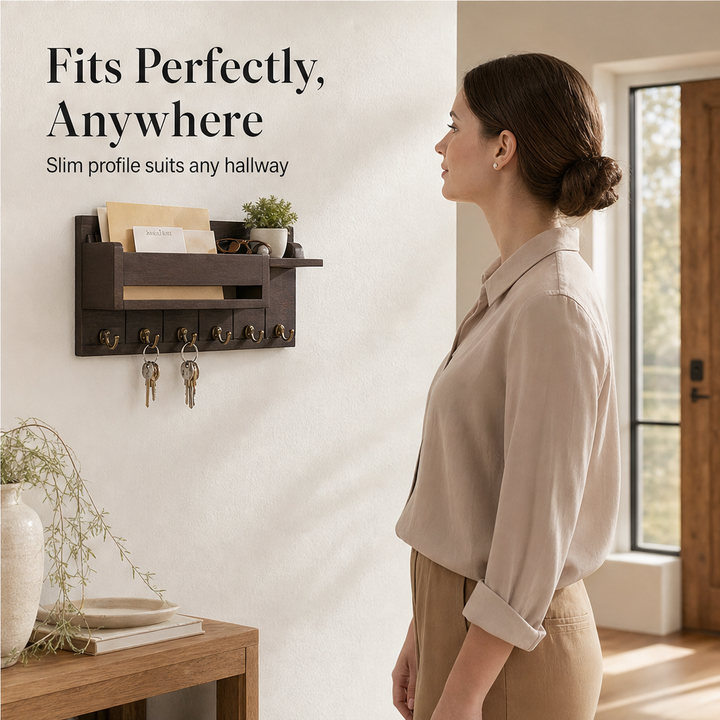 Oakhollow – Solid Wood Entryway Organizer with Key Hooks and Shelf + 50% OFF features
