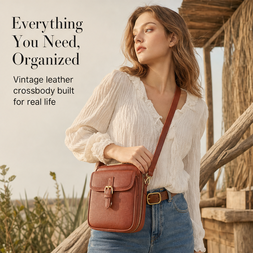 Rosewick – Vintage Pebbled Leather Crossbody Messenger Bag + 50% OFF features