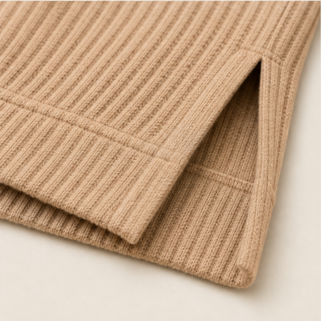 Ribwick – Ribbed Knit V-Neck Hooded Pullover with Side Slits + 50% OFF detail