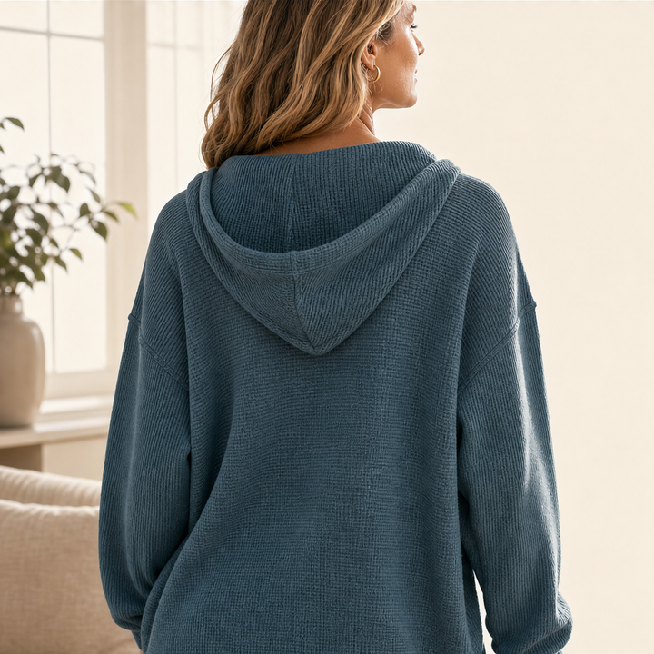 Warmholm – Waffle Knit Henley Hoodie Top + 50% OFF detail