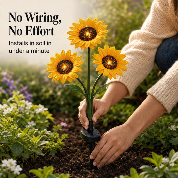 Sunhollow – Realistic Petals, Solar-Powered Sunflower Garden Lantern + 50% OFF features