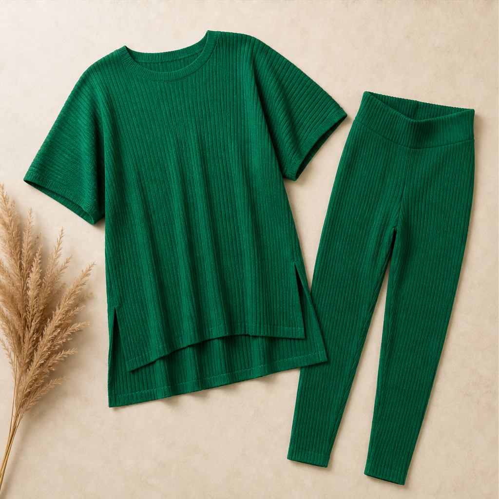 Ribleigh – Oversized Rib-Knit Top &amp; Trouser Two-Piece Set + 50% OFF detail
