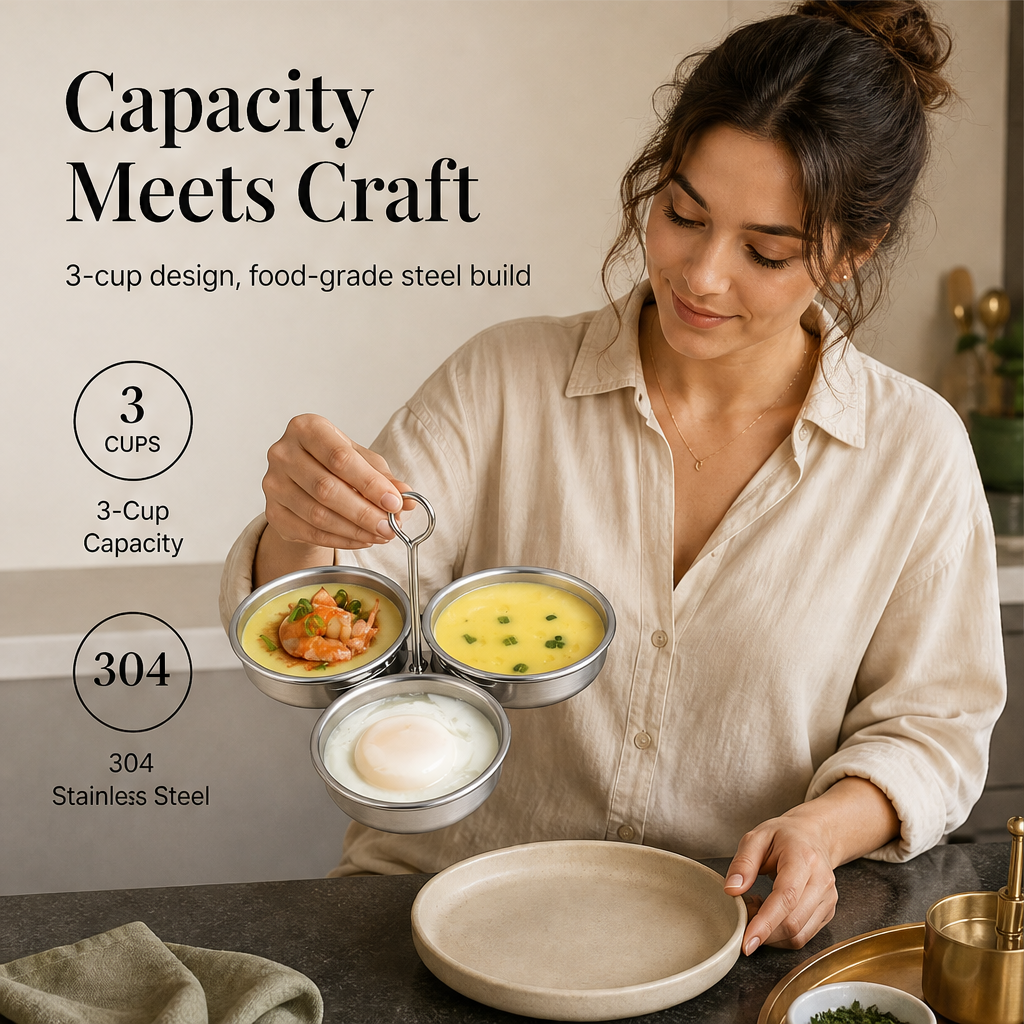 Yolkcraft – 304 Stainless Steel 3-Cup Egg Steamer with Lift Handle + 50% OFF features