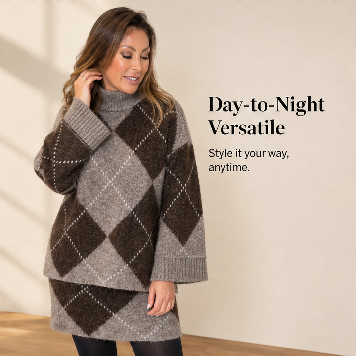 Fernbrooke – Matching Argyle Turtleneck Sweater &amp; Skirt Knit Set + 50% OFF features