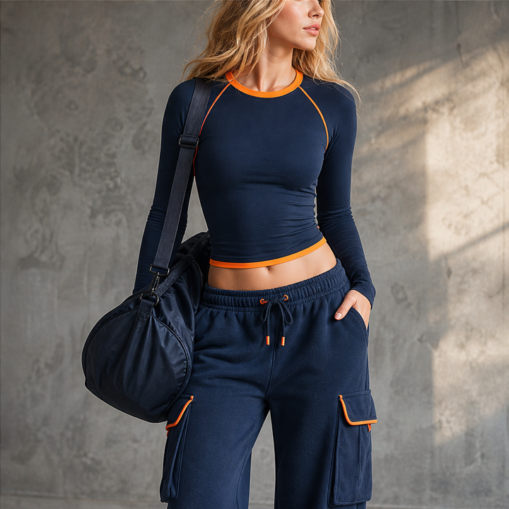 Ashcroft Athletics – Retro Color-Blocked Cotton Top and Pants Set + 50% OFF features