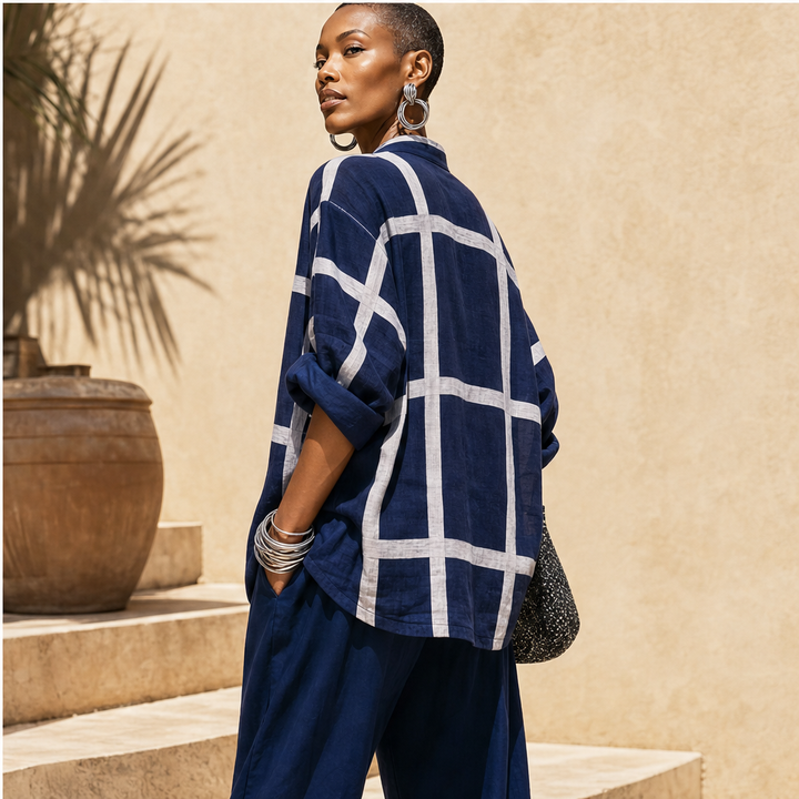 Linalour – Breathable Grid-Print Shirt &amp; Wide-Leg Pants Set + 50% OFF features