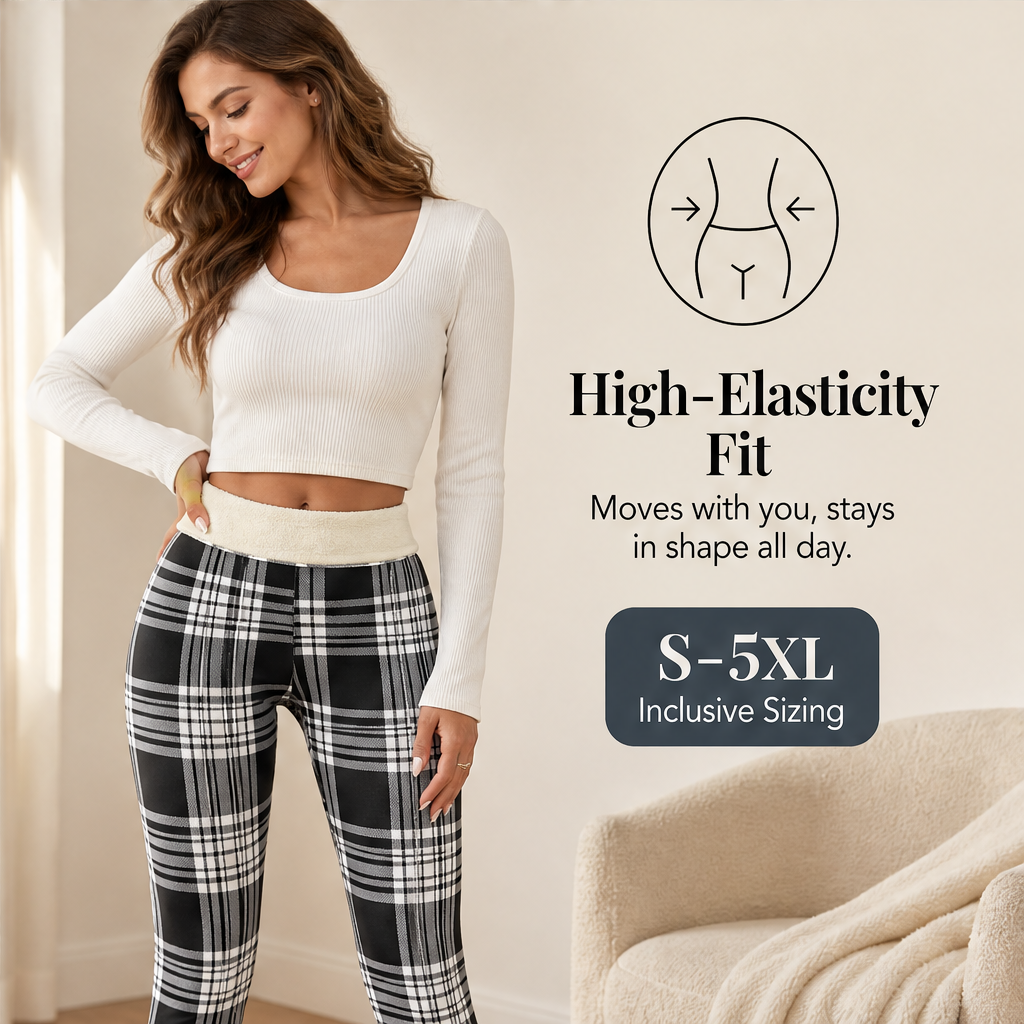 Hearthloom – Fleece-Lined Plaid Leggings with Slimming High Waist + 50% OFF features
