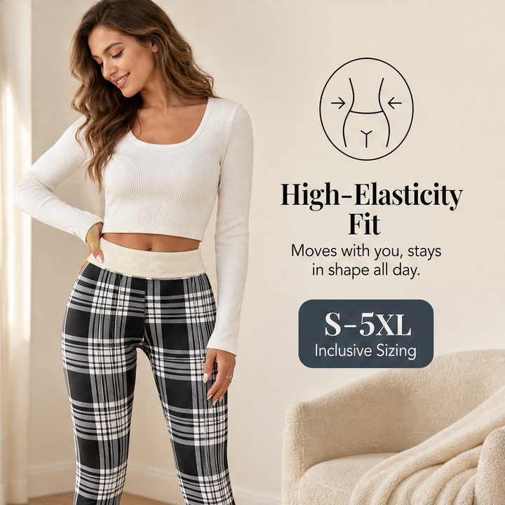 Hearthloom – Fleece-Lined Plaid Leggings with Slimming High Waist + 50% OFF features