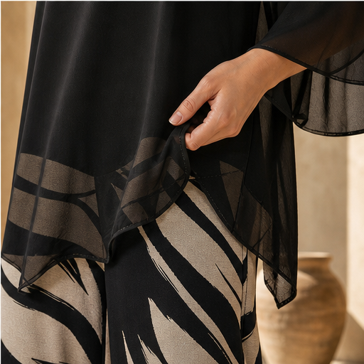 Vaelora – Flowy Chiffon Top &amp; Wide-Leg Printed Pants Matching Set + 50% OFF features