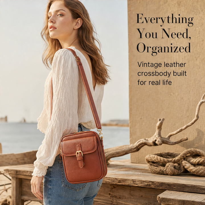Rosewick – Vintage Pebbled Leather Crossbody Messenger Bag + 50% OFF features