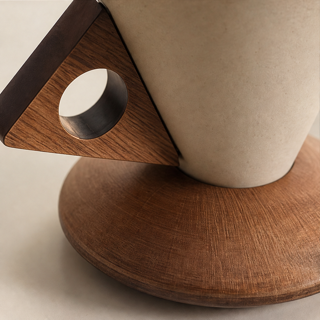 Acorra – Conical Ceramic Coffee Cup with Wood Handle &amp; Base + 50% OFF lifestyle