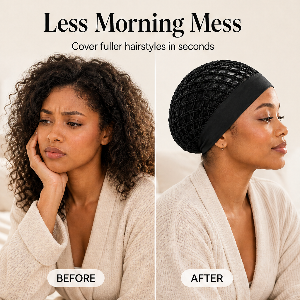 Curlanest – Roomy Mesh 3-Pack Satin-Band Hair Caps for Curls &amp; Braids + 50% OFF detail