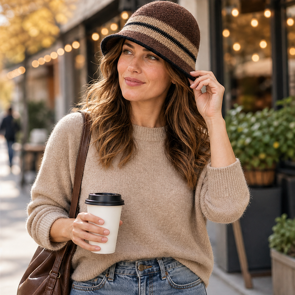 Clochet – Foldable Striped Knit Cloche Bucket Hat + 50% OFF features
